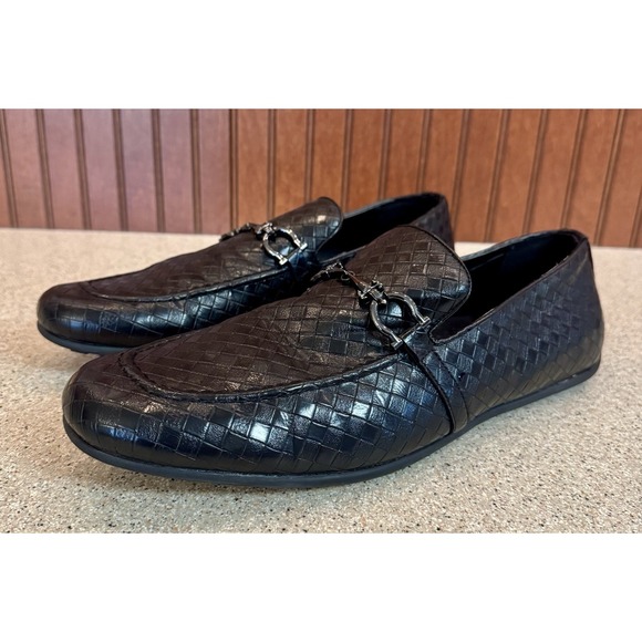 Van Heusen Black Woven Driving Loafer Slip On Shoe Horse Bit Mens 12 Old Money - Picture 1 of 11